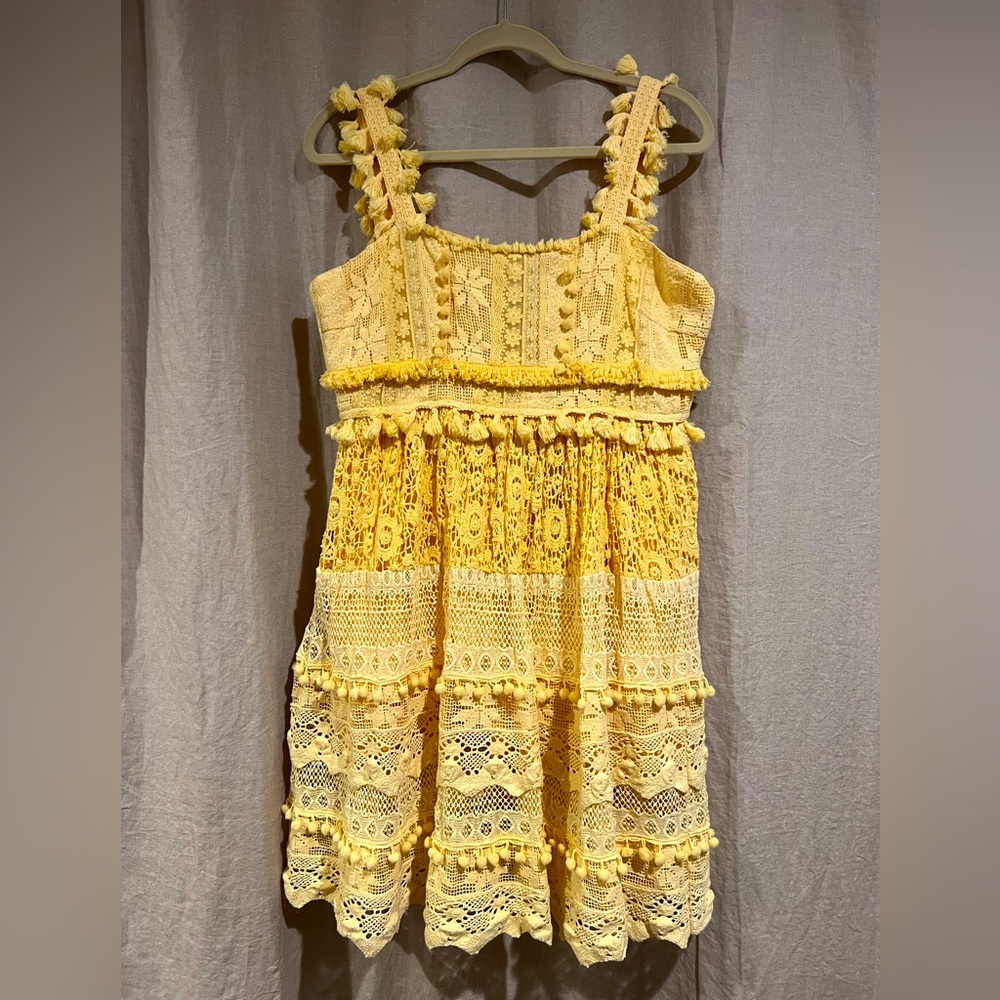 Place Nationale Le Cros Lace Tiered Mini Sun Dress 
Lemon Lace, 3